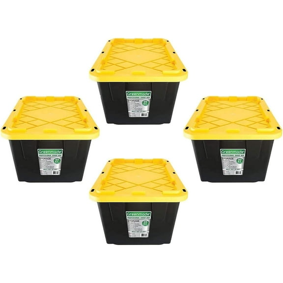 GREENMADE 27 Gallon Black & Yellow Storage Container (4-Pack)