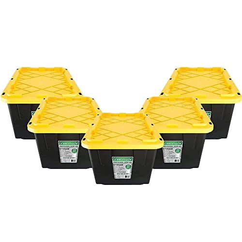 GREENMADE 27 Gallon Black & Yellow Storage Container (5-Pack)