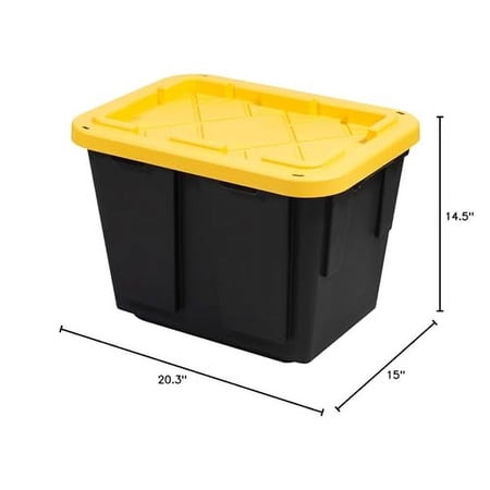 GREENMADE Professional Storage Ultra Durable 12 Gallon Plastic Storage Tote Bin with Snap Fit Lid and Padlock Holes, Black and Yellow (4 Pack)