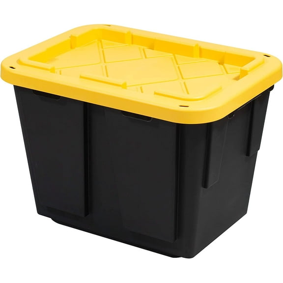 GREENMADE Professional Storage Ultra Durable 12 Gallon Plastic Storage Tote Bin with Snap Fit Lid and Padlock Holes, Black and Yellow (4 Pack)