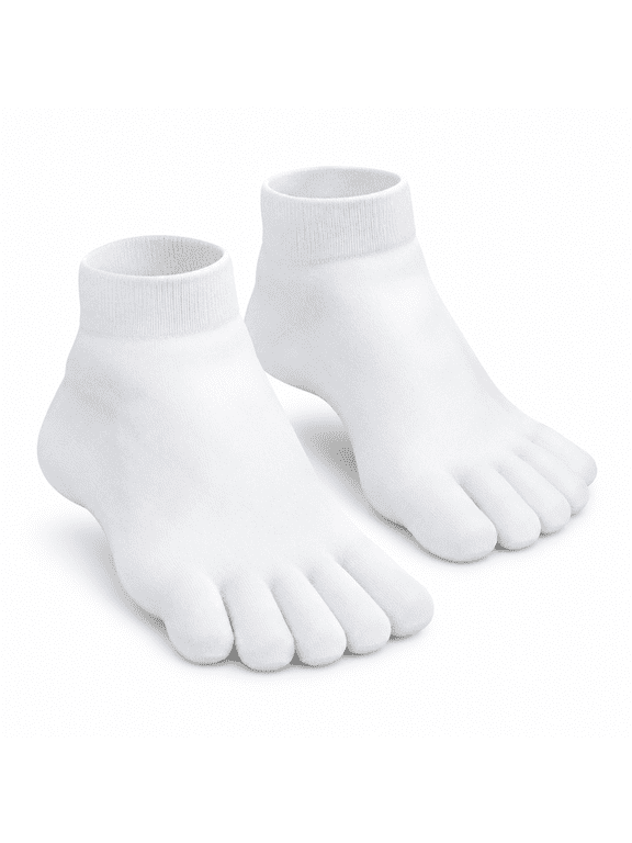 2 Pairs Toe Socks Running Five Finger Socks Low Cut Cotton Ankle Toe Socks for Men Women Bunion White