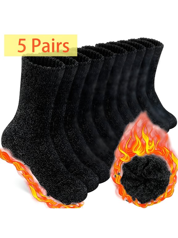 5 Pairs Men's Wool Loop Socks, Winter Warm Thick Socks, Men's Outdoor Home Casual Socks fits all sizes 8-12
