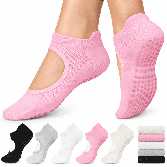 GREENOVA 5 Pairs Pilates Socks Yoga Socks with Grips for Women Non Slip,Workout,Pure Barre,Ballet,Dance,Hospital Socks Yoga Socks for Women Non Slip Yoga Pilates Grip Socks Non-Slip