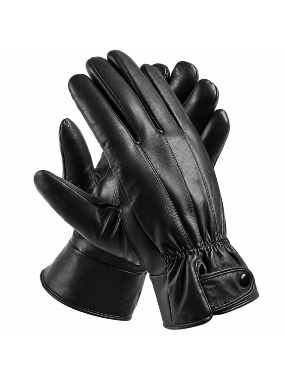 Mens Winter Black Leather Gloves For Driving Dress Real Sheepskin Leather Warm Fleece Lined Gloves