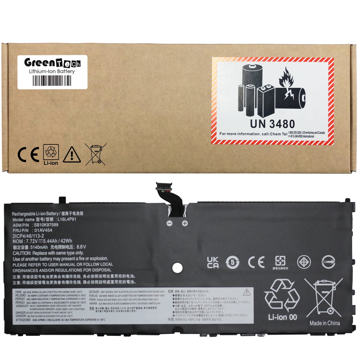 GREENTECH 01AV454 L16L4P91 BATTERY FOR LENOVO THINKPAD X1 TABLET 3RD ...
