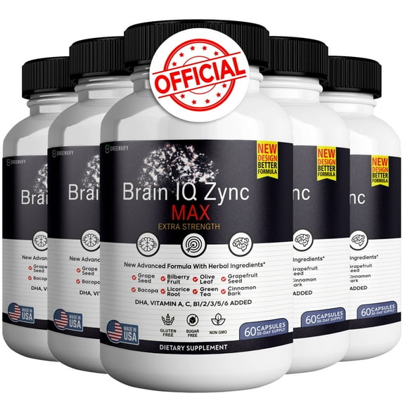 Brain IQ Zync Max – Brain Support Supplement with Natural Ingredients for Memory, Focus, Clarity & Cognition (5 Pack)