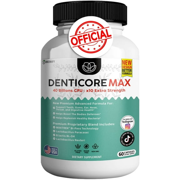 GREENVIFY DentiCore Max for Gums and Teeth Health - 40 Billion CFU Advanced Oral Probiotics, Fresh Breath Support - 180 Capsules, ProDentim for Gums and Teeth Supplement