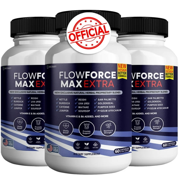 GREENVIFY Flow Force Max Extra Prostate Supplements for Men Capsules, Health Supplements - Maximum Strength, All Natural to Support Normal & Healthy Function (180 Capsules) (3 Pack)
