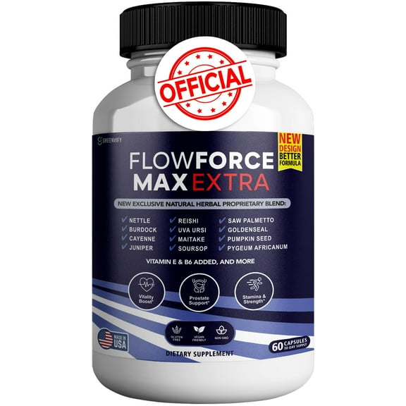 GREENVIFY Flow Force Max Extra Prostate Supplements for Men Capsules, Health Supplements - Maximum Strength, All Natural to Support Normal & Healthy Function (60 Capsules) (1 Pack)