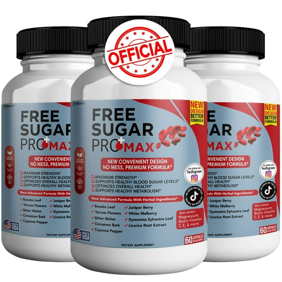 Free Sugar Pro Max Supplement Daily Blood Sugar Health Support with Banaba Leaf |Bitter Melon & Juniper Berry|180Count