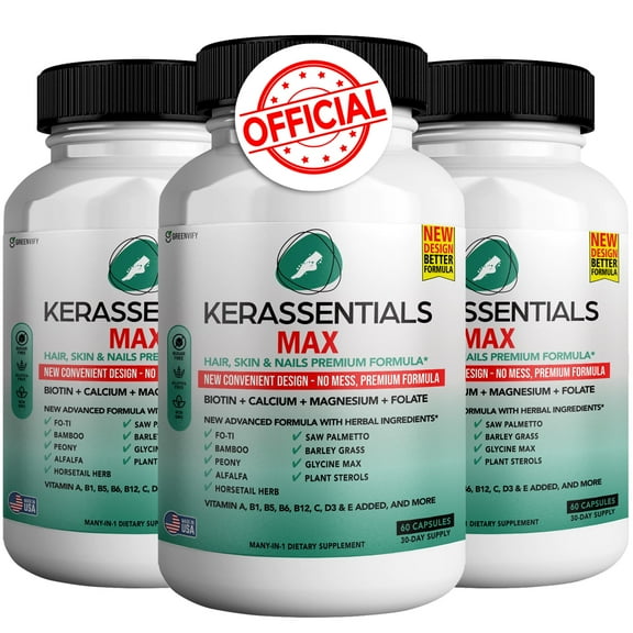 GREENVIFY Kerassentials Max - Hair, Skin & Nails Support Supplement | Biotin, Calcium, Magnesium, Folate & Herbal Blend | Premium Formula | 180 Capsules, Vegan & Gluten-Free