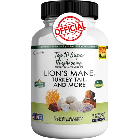 GREENVIFY Mushrooms Lion's Mane Brain Health Support Supplement, 60 Count