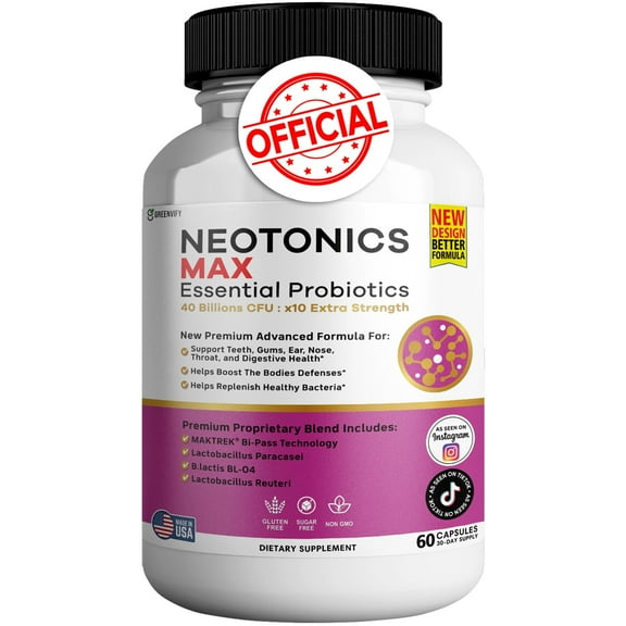 GreenVify NeoTonics Max Essential Probiotics for Gums and Teeth, 60 Capsules