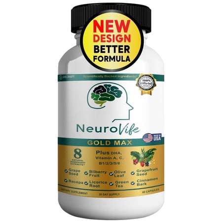 GreenVify NeuroVife Gold Max Plus Brain Supplement for Mental Clarity, 60 Capsules
