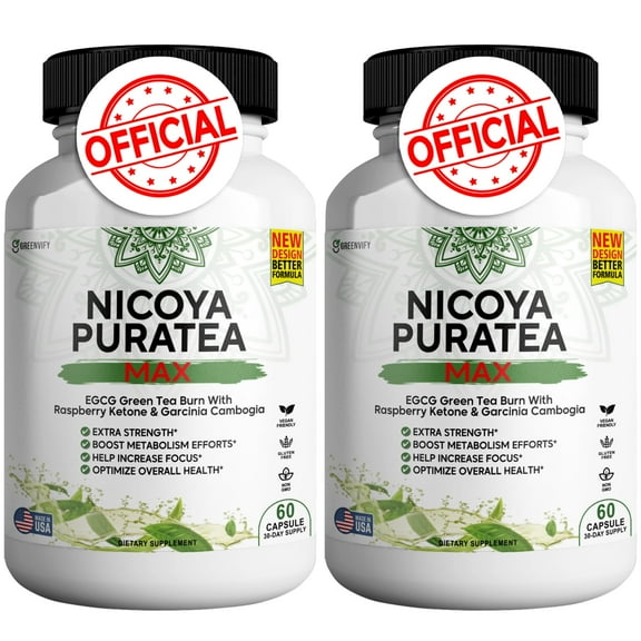 GREENVIFY Nicoya PuraTea Max Green Tea Extract & Green Coffee Bean Supplement, Metabolism Support, Natural Energy & Antioxidants 120 Capsules