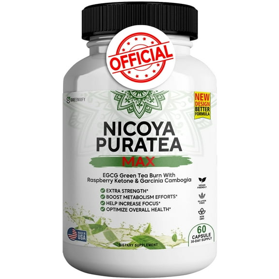 GREENVIFY Nicoya PuraTea Max – Green Tea Extract & Green Coffee Bean Supplement, Metabolism Support, Natural Energy & Antioxidants – 60 Capsules