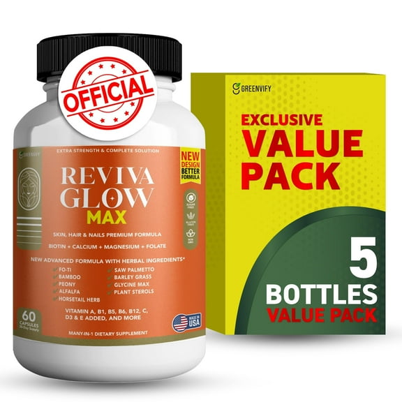 GREENVIFY Reviva Glow Max  Hair, Skin & Nails Support Supplement | Biotin, Calcium, Magnesium, Folate & Herbal Blend