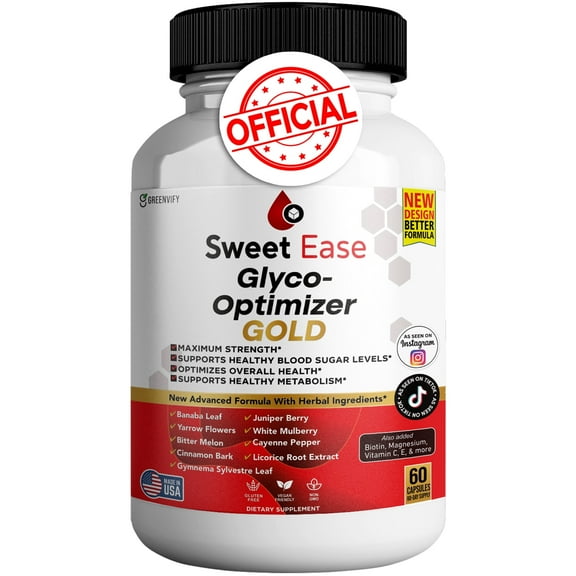 Sweet Ease Glyco Optimizer Gold – Supplement for Blood Sugar Level & Circulation Support | Max Strength | Healthy Metabolism | Energy Boost (60ct)