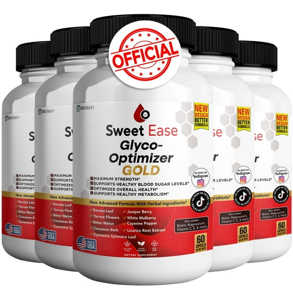 Sweet Ease Glyco Optimizer Gold – Supplement for Blood Sugar Level & Circulation Support | Max Strength | Healthy Metabolism | Energy Boost (180ct)