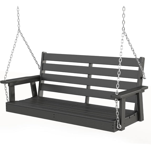GREENVINES Porch Swing | 51’’ | HDPE Plastic | for Outdoor Patio | All Weather | Waterproof Swings | w/ 4 Stainless Steel Chains | Black