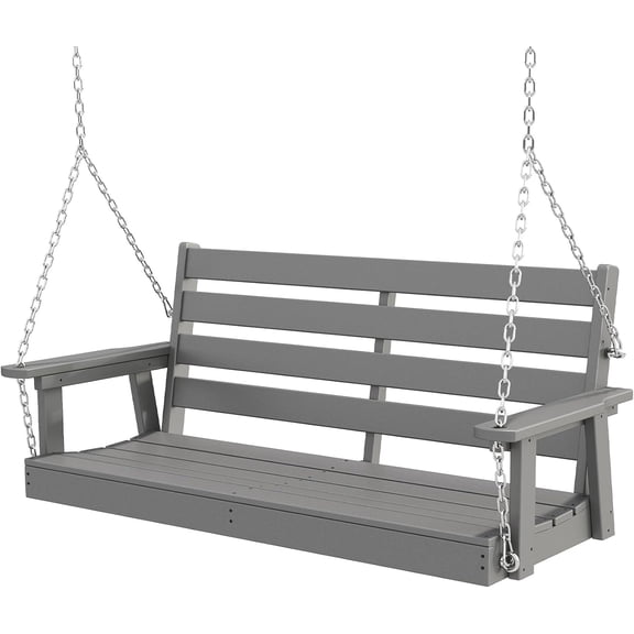 GREENVINES Porch Swing | 51’’ | HDPE Plastic | for Outdoor Patio | All Weather | Waterproof Swings | w/ 4 Stainless Steel Chains | Black
