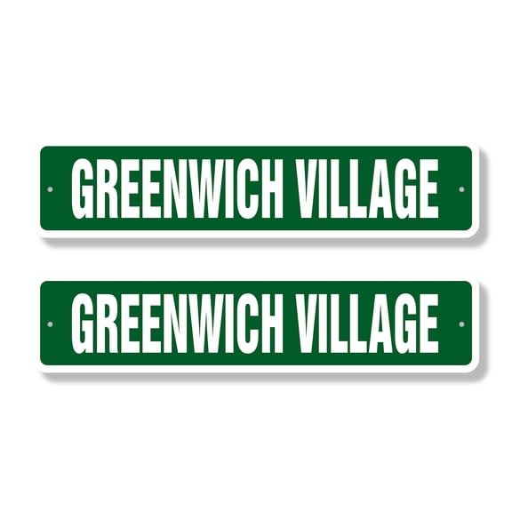 GREENWICH VILLAGE Classic Street Sign (2 Pack) west village manhattan new york Road Sign | 4" X 18" Plastic Address Sign