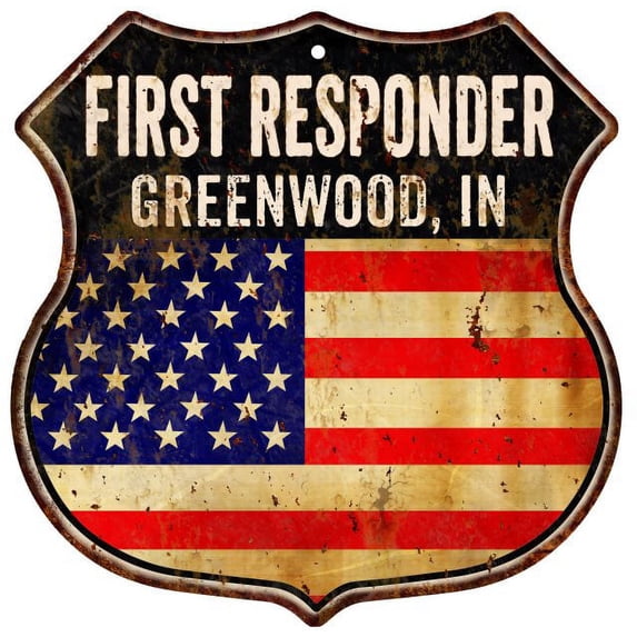 GREENWOOD, IN First Responder USA 12x12 Metal Sign Fire Police 211110022672