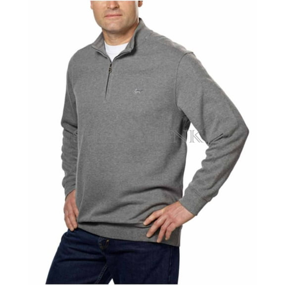 GREG NORMAN Mens Contemporary Ribbed Quarter-Zip Lightweight Sweater (Grey Heather, Large)