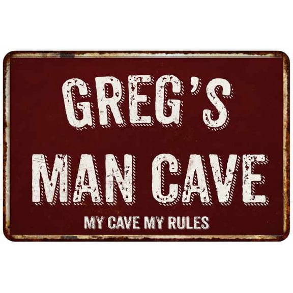 GREG'S Man Cave Sign Garage Mancave Decor Accessories Signs Vintage Retro Rustic Tin Wall Art Name Home Beer Dads Gift 8 x 12 Matte Finish Metal 108120003062