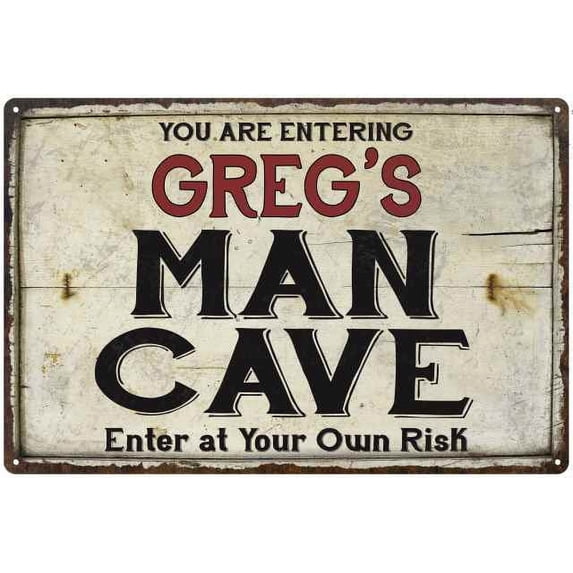 GREG'S Man Cave Sign Rustic 8 x 12 Matte Finish Metal 108120035177