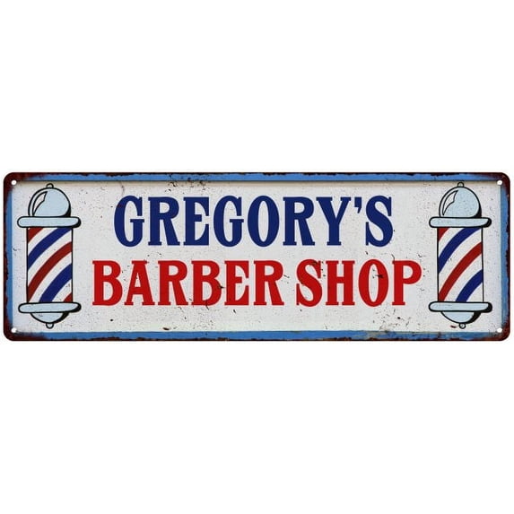 GREGORY'S Barber Shop Hair Salon Gift Metal Sign Retro 6x18 206180031200