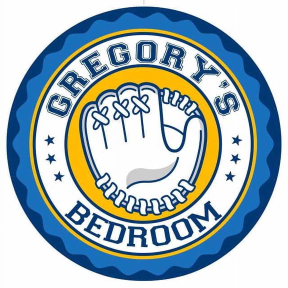 GREGORY'S Baseball Glove Bedroom 14" Round Metal Sign Boys Room 100140029209