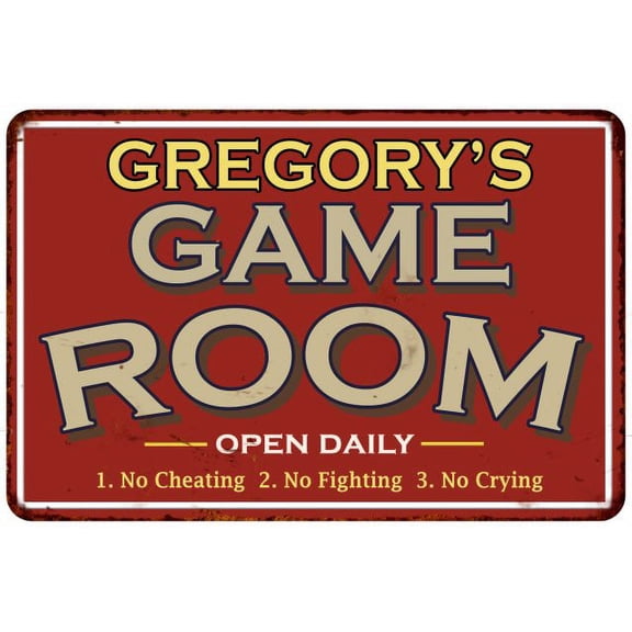 GREGORY'S Game Room Sign Vintage Look Metal Wall 8x12 208120001173