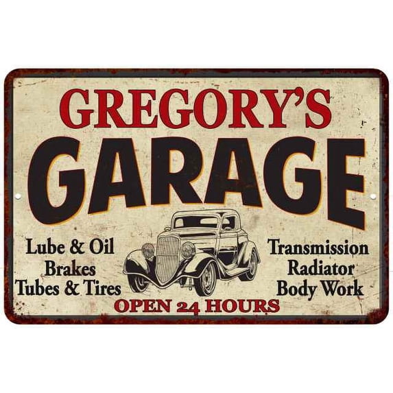 GREGORY'S Garage Man Cave Metal Sign Decor 8x12 208120014040