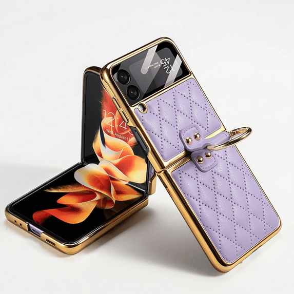 GREHOME For Samsung Galaxy Z Flip 3 5G Luxury Leather Slim Ring Holder Stand Case Cover