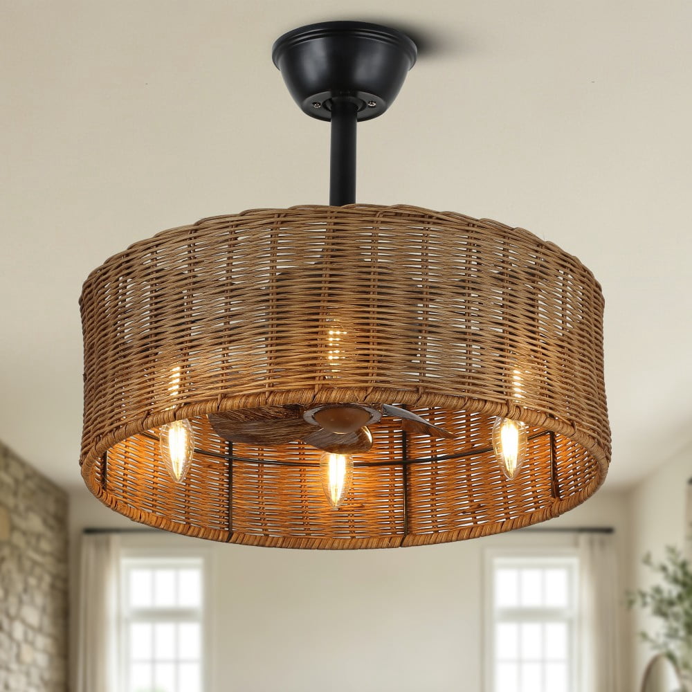 GRELAVA Cora 20 in. Indoor Brown Rattan Wicker Scandi-Style Ceiling Fan ...