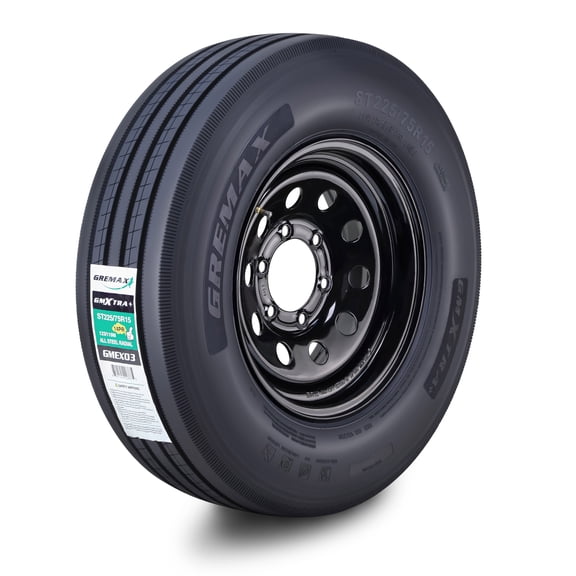 GREMAX All Steel Trailer Tire Wheel Assembly ST225/75R15 14-Ply G 123/119M w/6 Lug on 5.5" PCD Black Mod Wheel