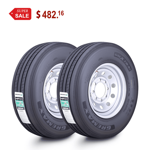 GREMAX All Steel Trailer Tire Wheel Assembly ST235/80R16 16-Ply H 130/126M w/8 Lug on 6.5" PCD Silver Mod Wheel ,SET 2