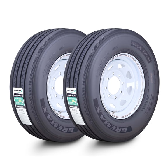 GREMAX All Steel Trailer Tire Wheel Assembly ST235/80R16 16-Ply H 130/126M w/8 Lug on 6.5" PCD White Spoke Wheel ,SET 2