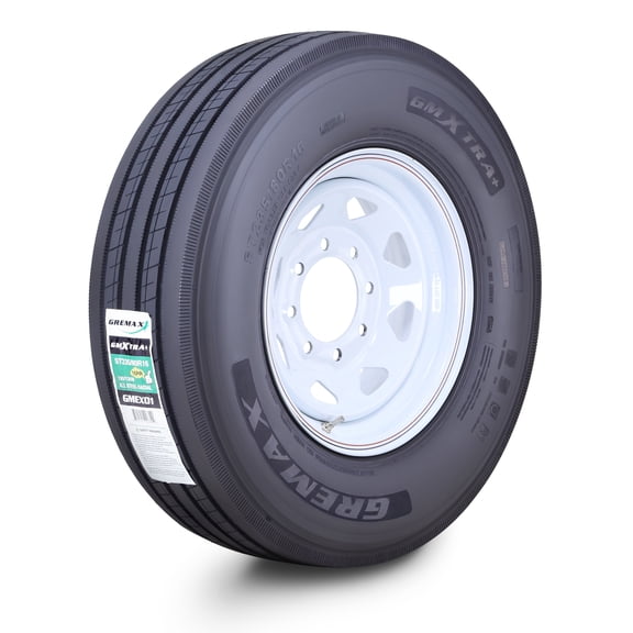 GREMAX All Steel Trailer Tire Wheel Assembly ST235/80R16 16-Ply H 130/126M w/8 Lug on 6.5" PCD White Spoke Wheel