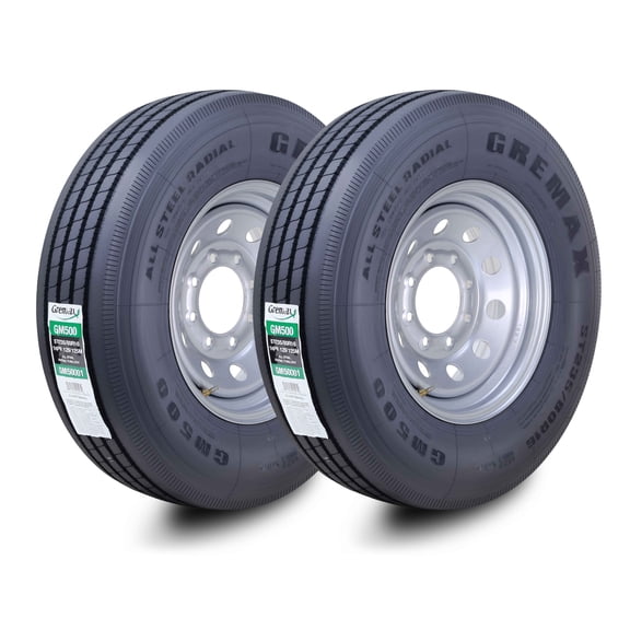 GREMAX All Steel Trailer Tire & wheel ST235/80R16 14-Ply G 129M 8 Lug on 6.5" PCD Silver Mod Rim ,SET 2