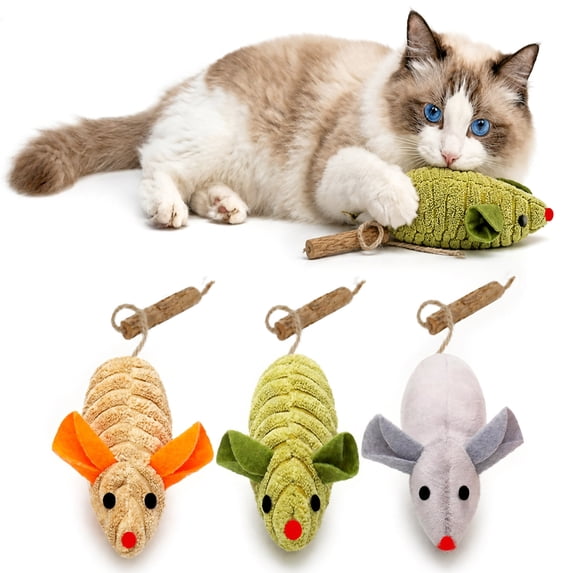 GREMBEB 3Pcs Cat Toys Squeak Mice Catnip Toys for Indoor Cat Dental Chirping Mouse Plush Kitten Stuffed Toy Cleaning Teeth Matatabi Bite Interactive Cat Gifts Kitty Toy