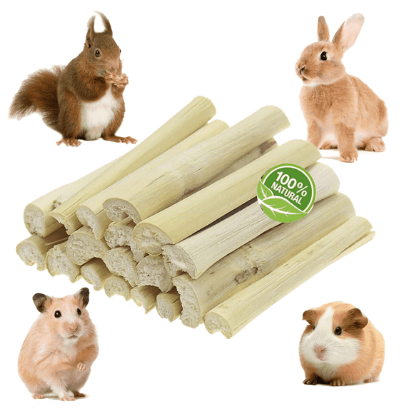 GREMBEB Rabbit Toys,400g 14.1oz Bunny Chew Sweet Bamboo Sticks Hamster Molar Treat Guinea Pig Food Snack Stuff for Clean Teeth Pet Squirrel Chinchilla Hedgehog Gerbil