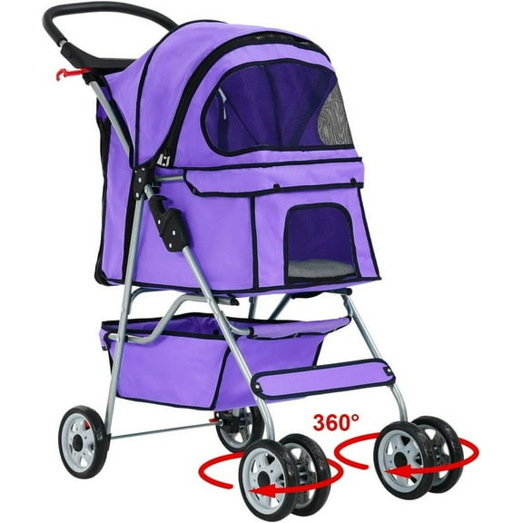 GREOKL Embark on Effortless Adventures with the Ultimate Pet Stroller! This Versatile Cat and Dog Cage Stroller Doubles as a Travel-Ready Folding Carrier, Merging Safety, Purple