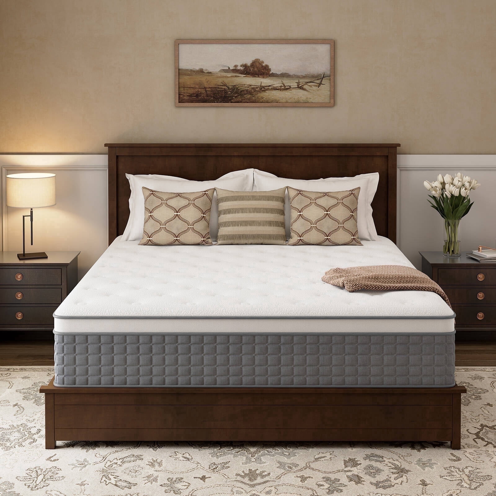 GREOO 14''Queen Mattress Extra Firm Hybrid Mattress with Cooling Gel Memory Foam and Pocketed Springs,Euro Top