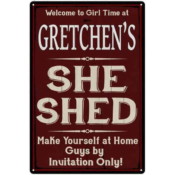 GRETCHEN'S She Shed Sign Red Wall Shack Decor Lady Cave 8 x 12 Matte Finish Metal 108120088447