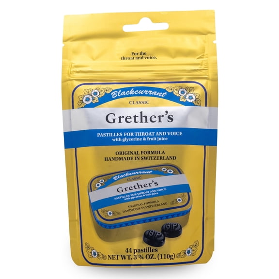 GRETHER'S Classic Blackcurrant Pastilles, Refill Bag  Premium Swiss Throat Lozenges for Dry Mouth & Throat Comfort  Intense Fruit Flavor, Gluten & Lactose Free  Gift for Singers  3.7 oz