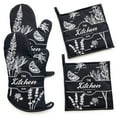 thumbnail image 1 of GREVY Black 2 Cotton Oven Mitts 2 Cotton Pot Holders Wrapping Gift Set, 1 of 7