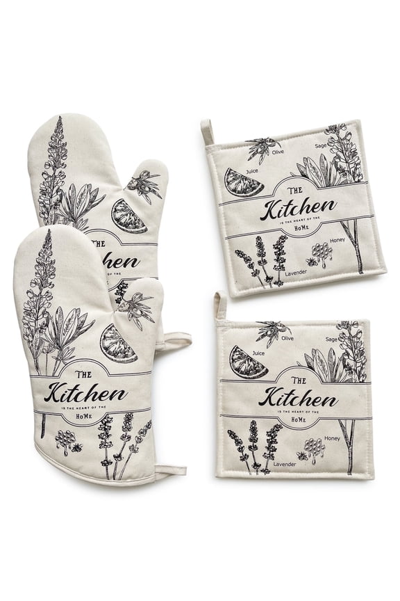 Heat-Resistant Pot Holder Oven Mitten Set, 4 Pack