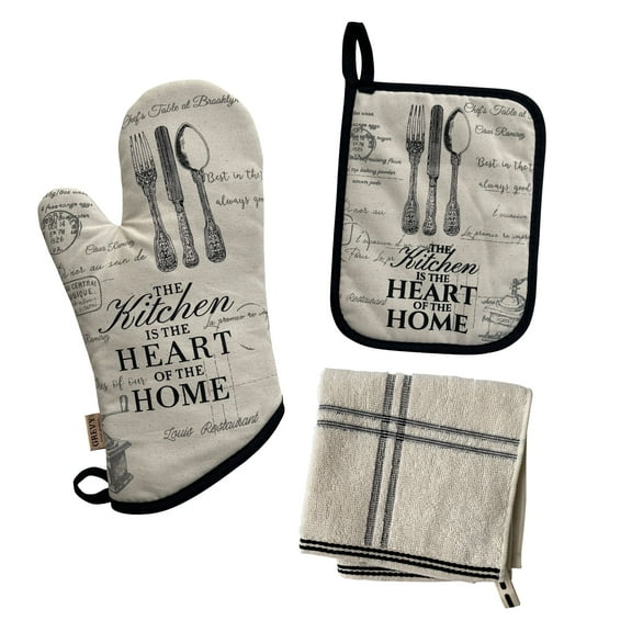GREVY Oven Mitts Hot Pad Cotton Terry Clothing 3 Piece Gift Set